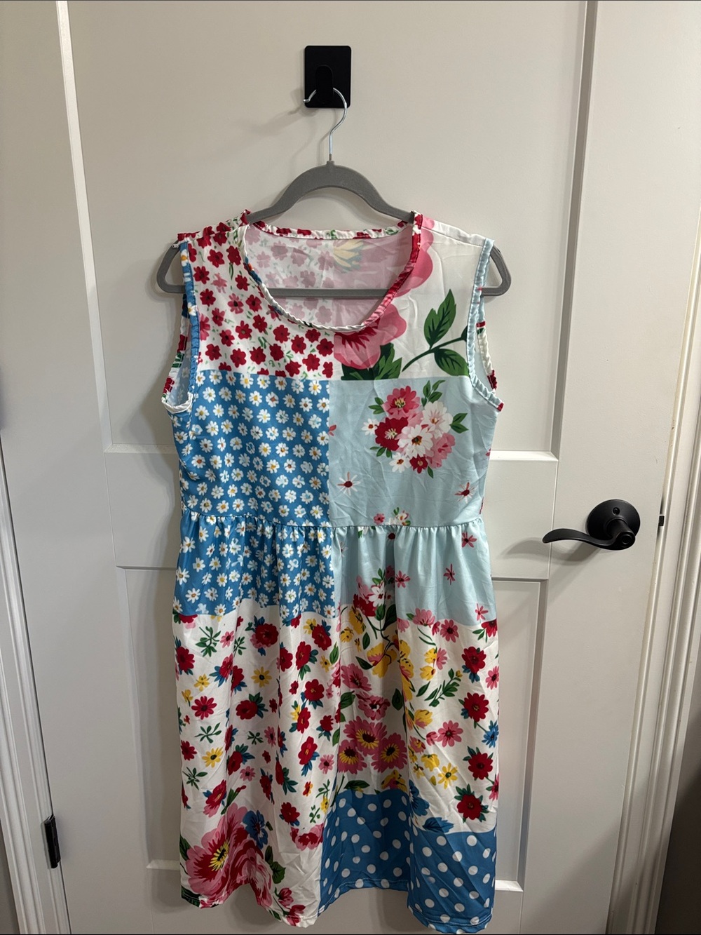 Floral Patchwork Midi Dress - Blue & White